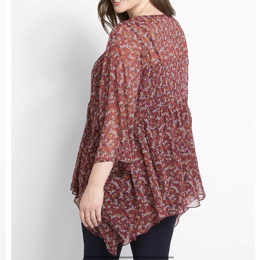 Lane Bryant Floral Chiffon Handkerchief Hem Button Front Boho Blouse 14/16 - Picture 2 of 9